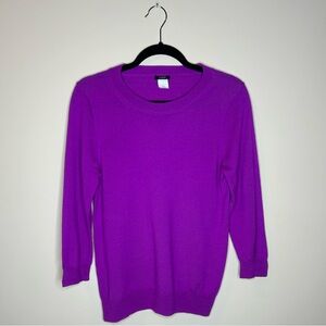 JCrew Merino Wool 3/4 Sleeve Crew Neck Purple Sweater